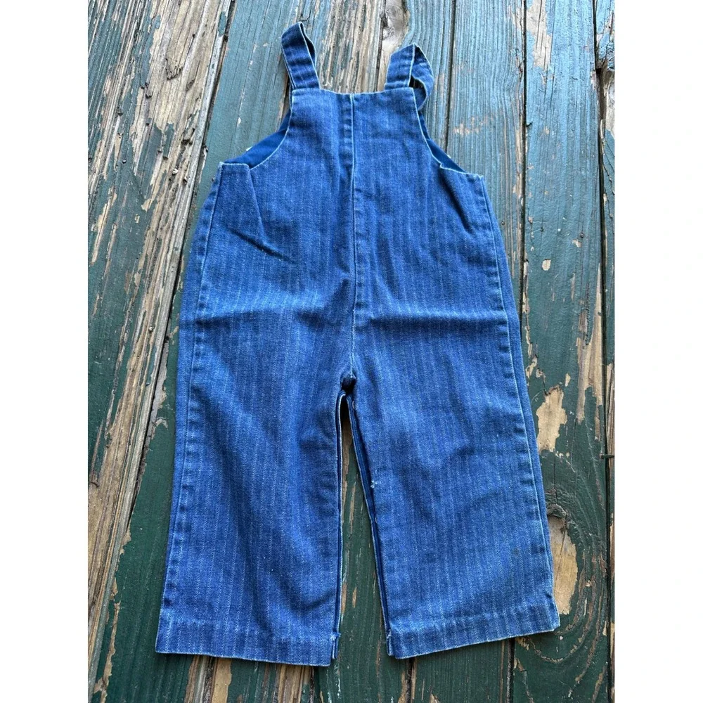 Vintage Nannekins by Nannette Girls White Shirt Blue Overalls Heart Set Large